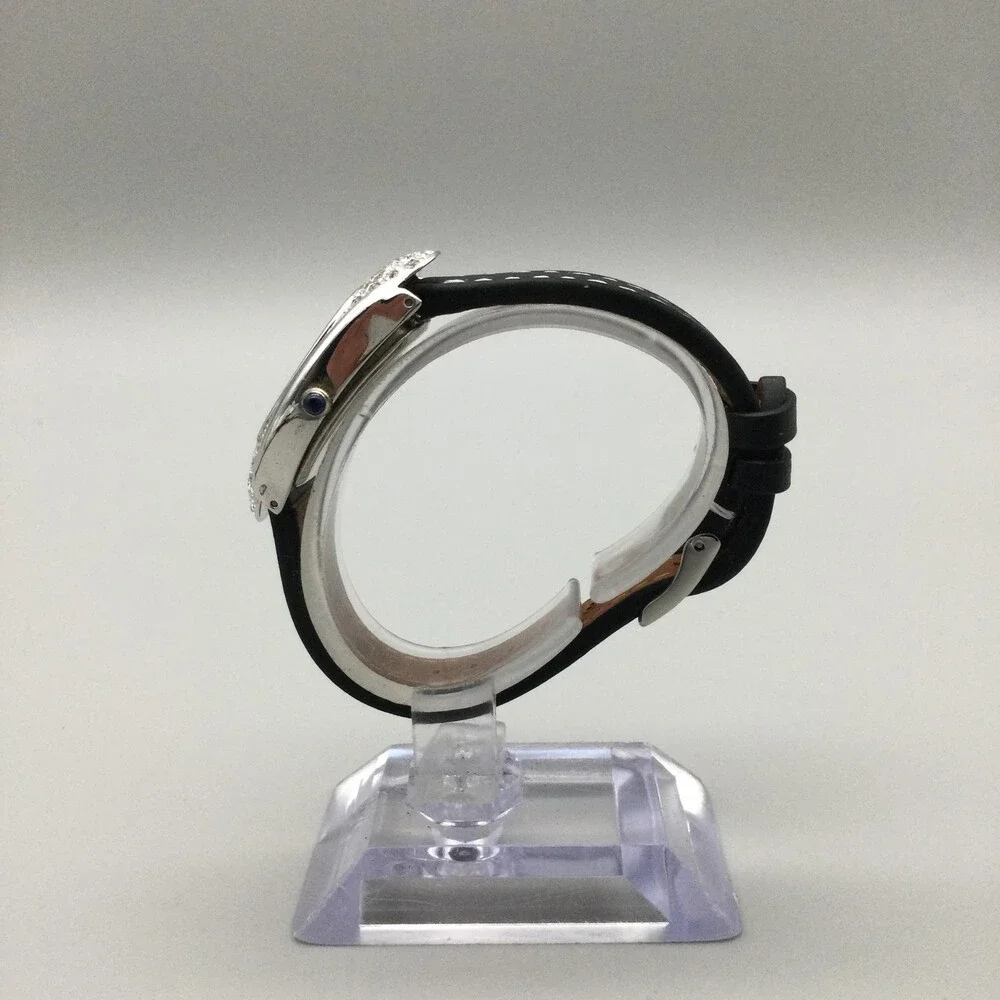 Nolan Miller Womens Watch 22mm Silver Crystals Black Leather MOP Oval Dial
